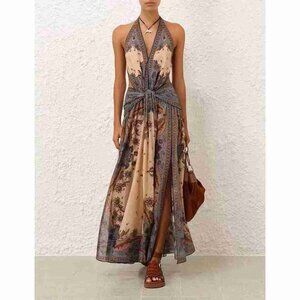 Zimmermann retro pattern backless halter dress